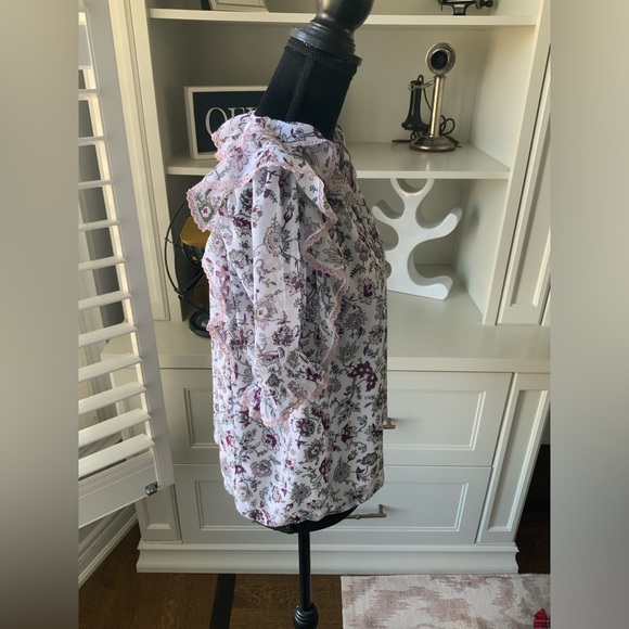 WILFRED ARITZIA Amyris Blouse White Mochi Pink Floral Peasant Boho Top SZ Small - Picture 13 of 13